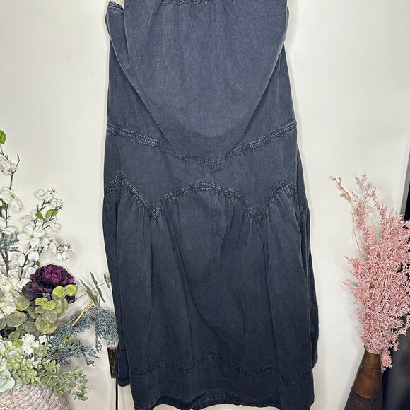 FREE PEOPLE In The Market Maxi Dress Denim Washed Black Sz L {3Y1} - Picture 4 of 8